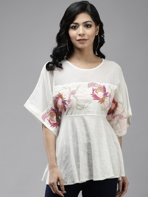 Ishin Party Embroidered Women White Top