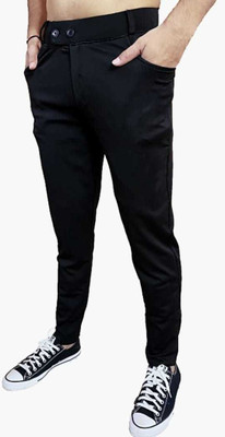 RKM STORE Solid Men Black Track Pants