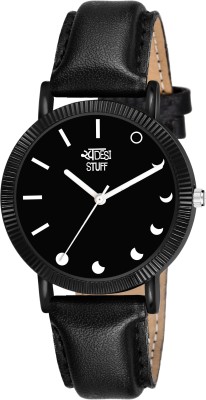 SWADESI STUFF Exclusive Phases of The Moon Black Dial Black Colored Leather Strap Analog Watch  - For Girls