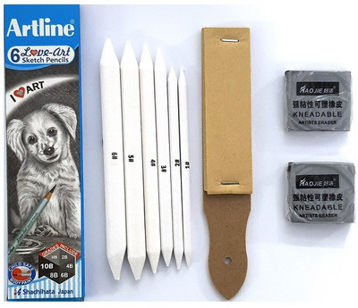 SHOP UNKLE Artline Set of 6 Love-Art Sketch Pencils + Blending/Smudging Stumps Set of 6 (Size 1 to 6) + Sand Paper Pencil/Stump Sharpener + Two Kneadable Eraser for Graphite and Charcoal Pencils SHOP UNKLE Artline Set of 6 Love-Art Sketch Pencils + Blending/Smudging Stumps Set of 6 (Size 1 to 6) + Sand Paper Pencil/Stump Sharpener + Two Kneadable Eraser for Graphite and Charcoal Pencils