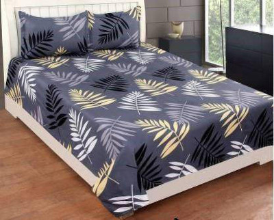 gbl impex Cotton, Microfiber Double Flat 155 TC Floral Bedsheet(Pack of 1, GREY PATTI)