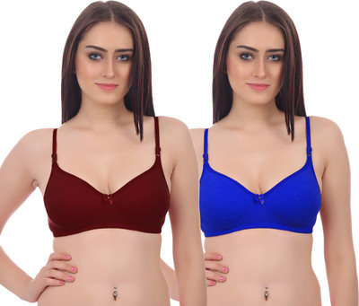 PIBU Michi Bra Women T-Shirt Non Padded Bra(Maroon, Blue)