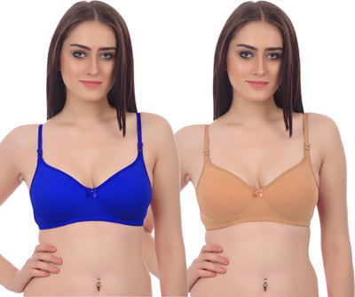 PIBU Michi Bra Women T-Shirt Non Padded Bra(Blue, Brown)
