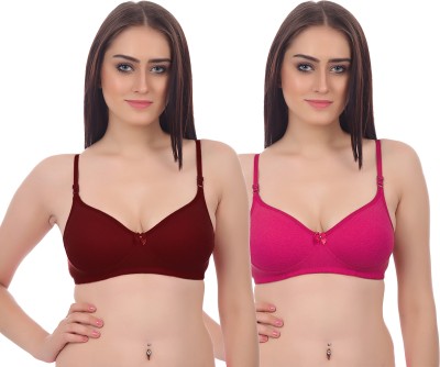 PIBU Michi Bra Women T-Shirt Non Padded Bra(Maroon, Pink)