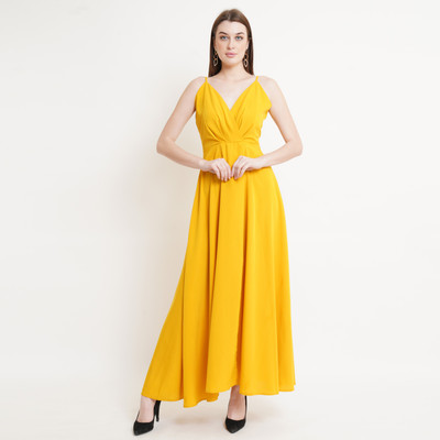 miss haute Women Fit and Flare Yellow Maxi/Full Length Dress