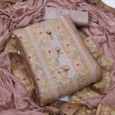 VORIMA Chanderi Cotton Embroidered Salwar Suit Material