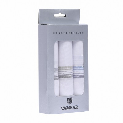 Vamear 3 Pieces White Color Original Pure Cotton handkerchief for men [