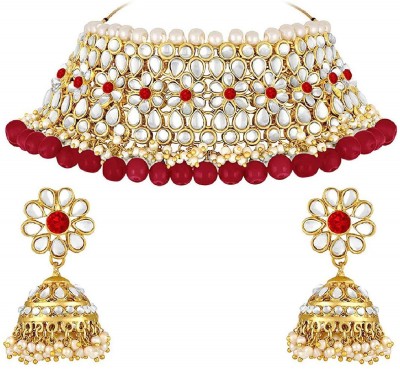 White pearl Alloy Gold-plated Red Jewellery Set(Pack of 1)