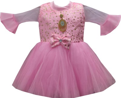 Siddhi Enterprises Baby Girls Midi/Knee Length Festive/Wedding Dress(Pink, 3/4 Sleeve)