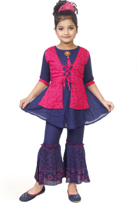 BURBN Girls Festive & Party Kurta and Palazzo Set(Pink Pack of 1)
