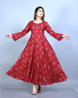 DSS FASHION Women Printed Anarkali Kurta(Maroon)