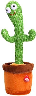 AS TRADERS Battery Operated Dancing Cactus Soft Toy for Kids, Musical Recording Toy(Green, Brown)