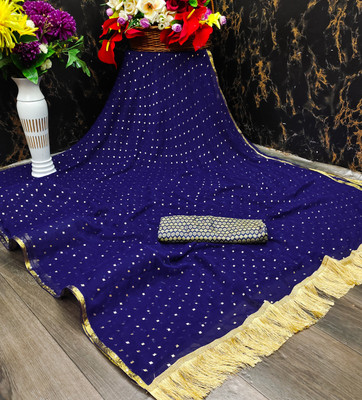 DIVYASHAKTI FASHION Embellished Bollywood Chiffon Saree(Dark Blue)