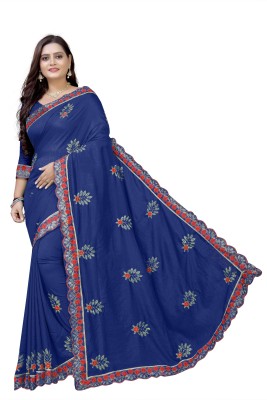 Saraswati Fab Embroidered, Floral Print Bollywood Silk Blend Saree(Dark Blue)