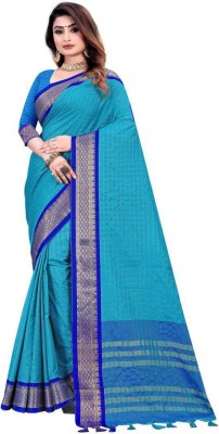 jmoverseas Self Design Assam Silk Cotton Silk Saree(Blue)