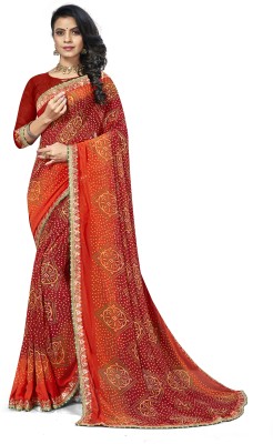TINA FASHION Printed Bandhani Georgette Saree(Red, Orange)
