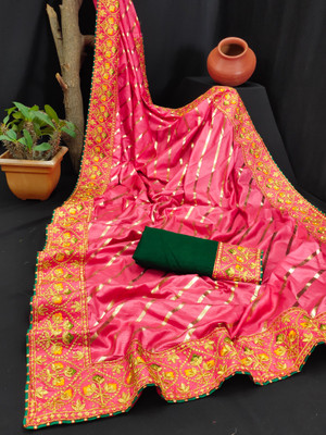 SHIPLA FASHION Embroidered Bollywood Silk Blend Saree(Pink)