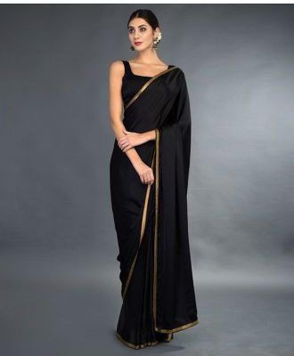 JV ENTERPRISE Striped Bollywood Chiffon Saree(Black)