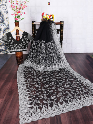 PRAGATI DESIGNER Embellished Bollywood Net Saree(Black)