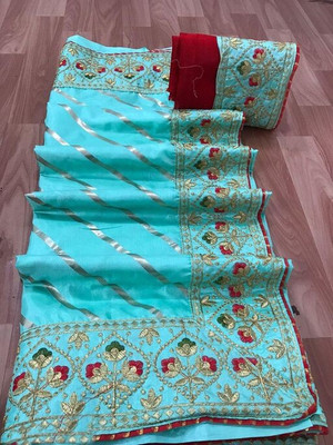 Shilpa Fashion Printed Bollywood Silk Blend Saree(Light Blue)