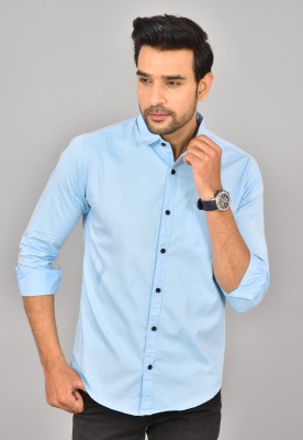 Hems trends Men Solid Casual Light Blue Shirt