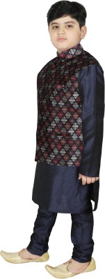 SG YUVRAJ Boys Wedding Kurta, Waistcoat and Pyjama Set(Blue Pack of 1)