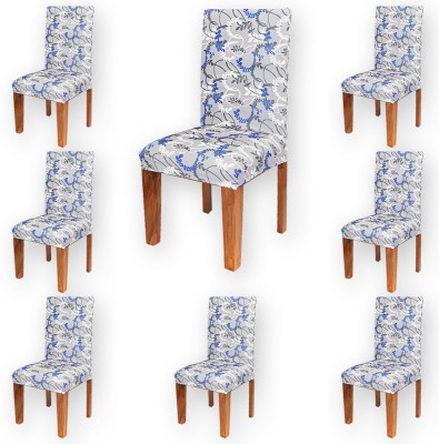 fabrigaanza Polyester Floral Chair Cover(Blue Pack of 8)