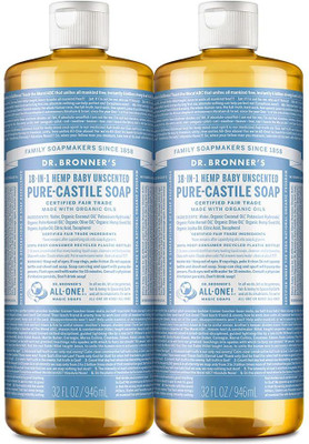 Dr. Bronner’s Pure-Castile Liquid Soap (Baby Unscented, 32 Fl Oz (Pack of 2)(946 g)