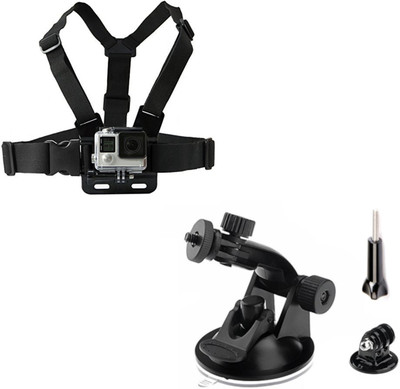 quikprof Suction Cup and GoPro Adjustable Chest Strap Mount Body Belt (combo) Strap(Black)