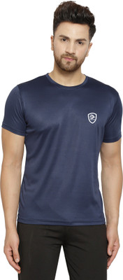 Cruister Solid Men Round Neck Navy Blue T-Shirt