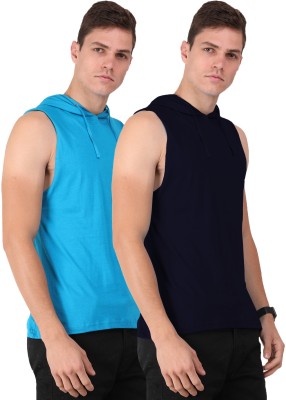 THE BLAZZE Solid Men Hooded Neck Light Blue, Blue T-Shirt