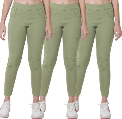 TYKUN Solid Women Green Tights