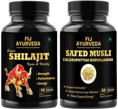 FIJ AYURVEDA Power Shilajit & Safed Musli Capsule for Strength & Stamina – 60 Capsules Combo(Pack of 2)