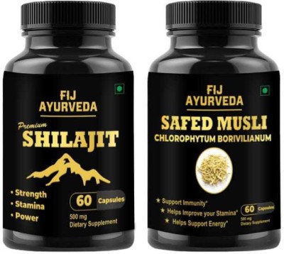 FIJ AYURVEDA Premium Shilajit & Safed Musli Capsule for Energy & Stamina – 60 Capsules Combo(Pack of 2)