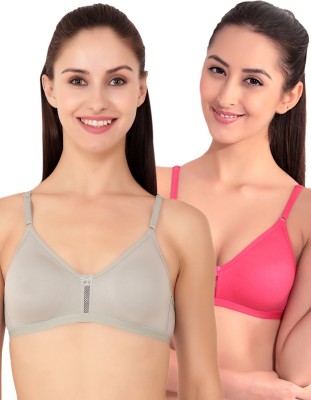 Floret Floret Non Padded Medium Coverage T-Shirt Bra Women T-Shirt Non Padded Bra(Grey, Pink)