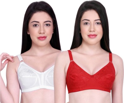 INKURV Women Full Coverage Non Padded Bra(White, Red)