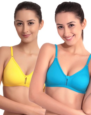 Floret Floret Non Padded Medium Coverage T-Shirt Bra Women T-Shirt Non Padded Bra(Blue, Yellow)