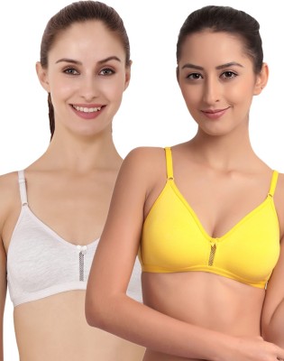 Floret T-Shirt Bra Non Padded & Medium Coverage Women T-Shirt Non Padded Bra(White, Yellow)