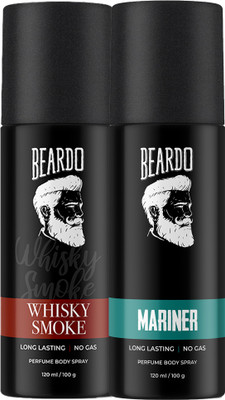 BEARDO Whisky Smoke and Mariner Perfume Body Spray Combo Long Lasting 120ml (Pack of 2)
