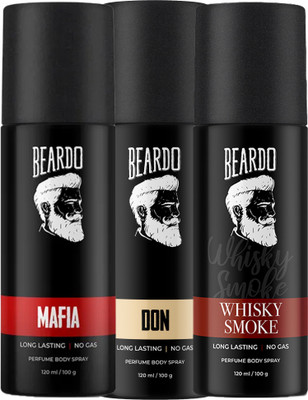 BEARDO Don, Mafia and Whisky Smoke Perfume Body Spray Long Lasting 120ml (Pack of 3) Deodorant Spray – For Men (360 ml, Pack of 3)