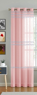 HOMEMONDE 274 cm (9 ft) Cotton Transparent Long Door Curtain Single Curtain(Solid, Baby Pink Multi Pompom)