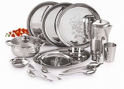 NEELAM Pack of 55 Stainless Steel Laser Etching Dinner Set 22 Gauge Dinner Set(Silver)