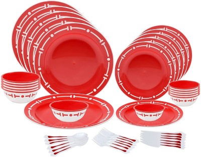 Cutting EDGE Pack of 42 Plastic 6 Person Without Cutlery Dinner Set(Red, Microwave Safe)