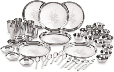 NEELAM Pack of 42 Stainless Steel Laser Etching Dinner Set 24 Gauge Dinner Set(Silver)