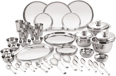 NEELAM Pack of 61 Stainless Steel 24 Gauge Premium Dinner Set Dinner Set(Silver)