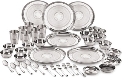 NEELAM Pack of 42 Stainless Steel Diamond Touch Dinner Set of Set 24 Gauge Dinner Set(Silver)