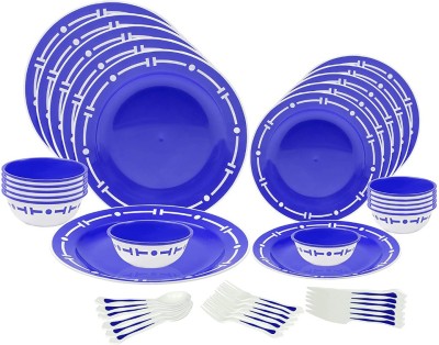 Cutting EDGE Pack of 42 Plastic Double Color Dinner Set of 42 with Big Plates,Small Plates,Big Bowls,Small Bowls Dinner Set(Blue, Microwave Safe)