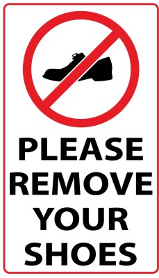 WallDesign Please Remove Your Shoes Sign Board 7 in x 12 in For Temples Offices Room 5mm Emergency Sign