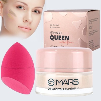 MARS Queen Collection Oil Control Foundation With Wonder Professional Makeup Sponge Beauty Blender For Blending Face Makeup Foundation(Beige, 30 ml)