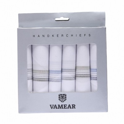 Vamear 6 Pieces White Color Original Pure Cotton handkerchief for men [